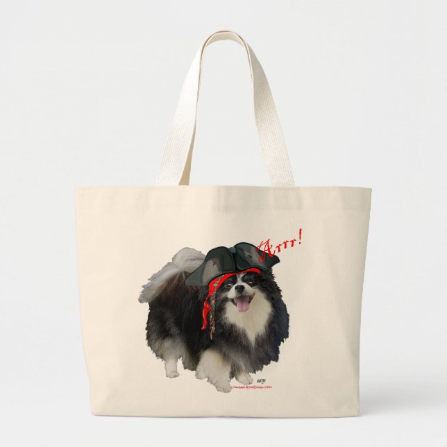Black Pomeranian Pirate - Arrr! Large Tote Bag (Front)
