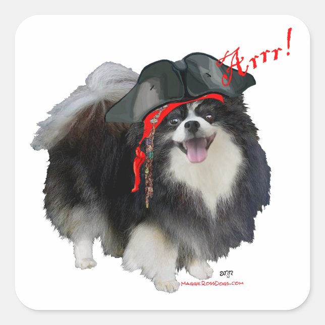 Black Pomeranian Pirate - Arrr! Square Sticker (Front)