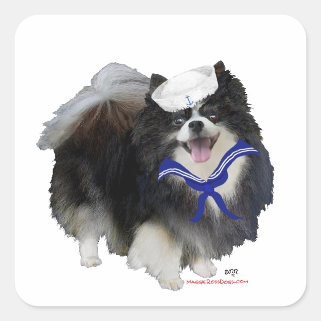 Black Pomeranian Sailor Square Sticker (Front)