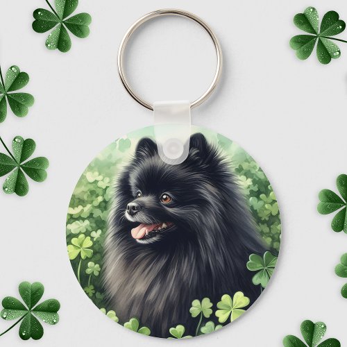 Black Pomeranian Saint Patricks Day  Keychain