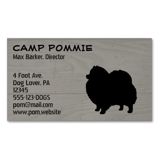 Black Pomeranian Silhouette Business Card Magnet (Front)