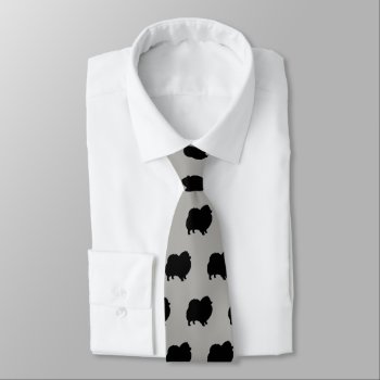Black Pomeranian Silhouettes Pattern Grey Neck Tie by jennsdoodleworld at Zazzle