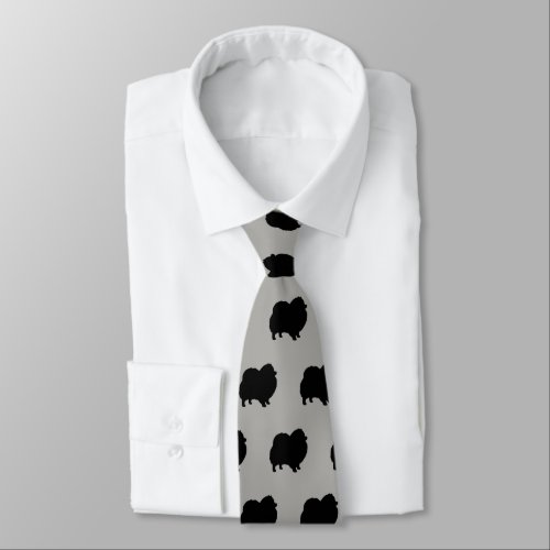 Black Pomeranian Silhouettes Pattern Grey Neck Tie