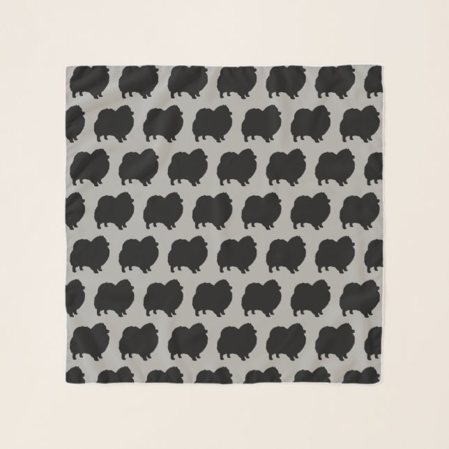 Black Pomeranian Silhouettes Pattern Scarf (Front)