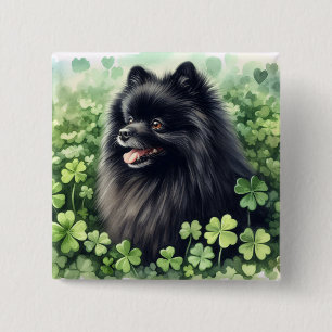 Black Pomeranian St Patricks Day  Button