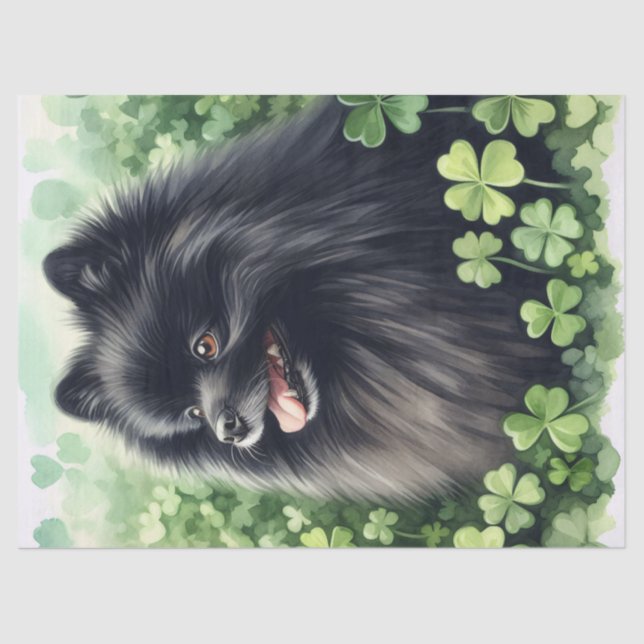 Black Pomeranian St Patricks Day Decoupage Tissue Paper (Front)