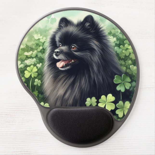 Black Pomeranian St Patricks Day  Gel Mouse Pad (Front)