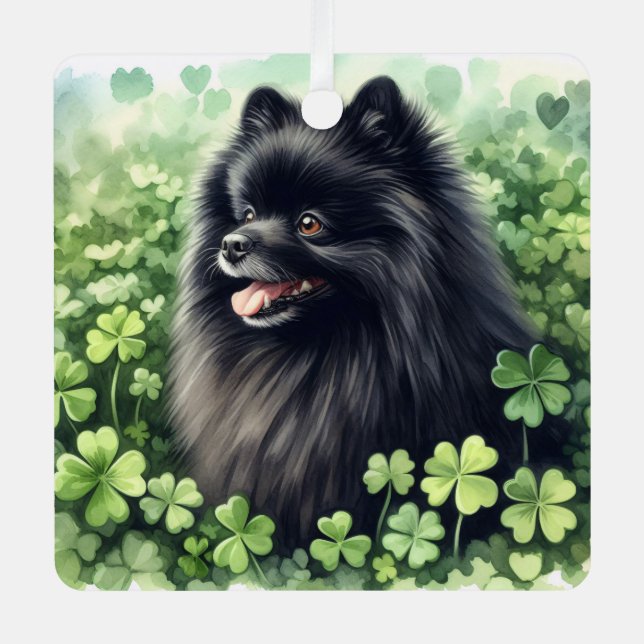Black Pomeranian St Patricks Day  Metal Ornament (Front)