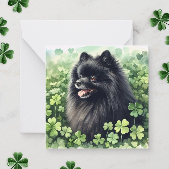 Black Pomeranian St Patricks Day  Note Card (Creator Uploaded)