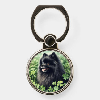 Black Pomeranian St Patricks Day Phone Ring Stand