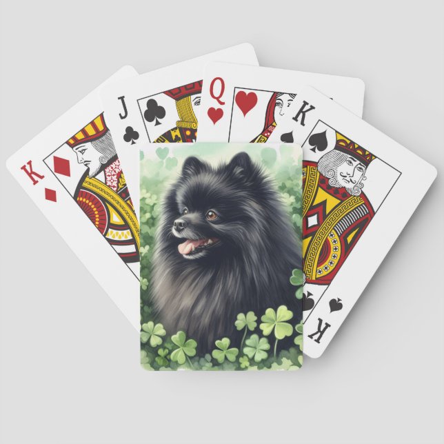 Black Pomeranian St Patricks Day  Poker Cards (Back)