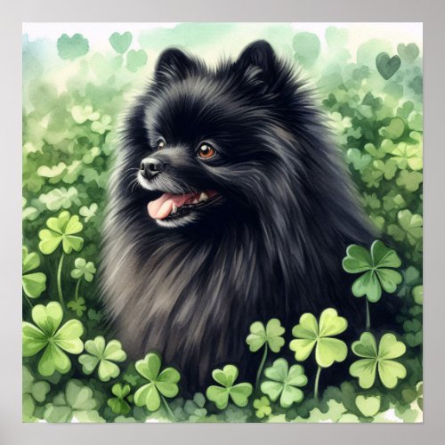 Black Pomeranian St Patricks Day  Poster