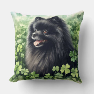 Black Pomeranian St Patricks Day Throw Pillow