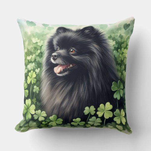 Black Pomeranian St Patricks Day  Throw Pillow