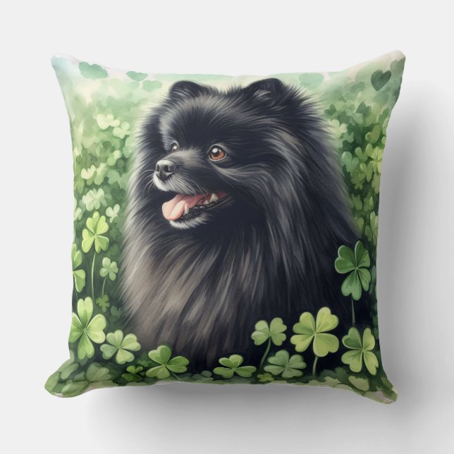 Black Pomeranian St Patricks Day  Throw Pillow (Front)