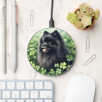 Black Pomeranian St Patricks Day Wireless Charger