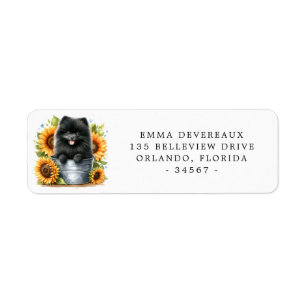 Black Pomeranian Sunflowers Return Address Label