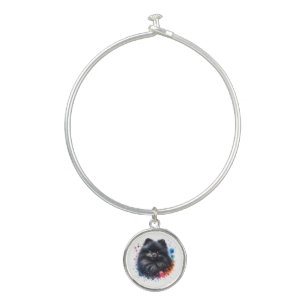 Black pomeranian watercolor illustration bangle bracelet