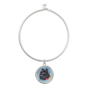 Black pomeranian watercolor illustration bangle bracelet