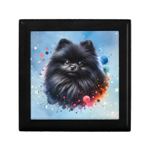 Black pomeranian watercolor illustration gift box
