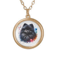 Black pomeranian watercolor illustration