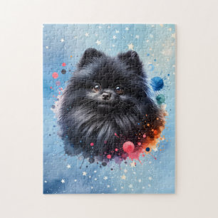 Black pomeranian watercolor illustration jigsaw puzzle