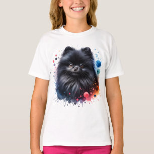 Black pomeranian watercolor illustration T-Shirt