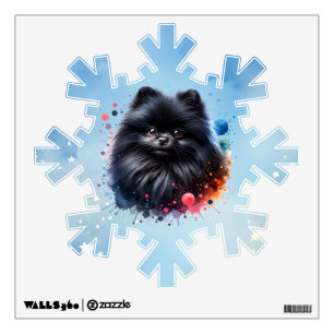 Black pomeranian watercolor illustration wall decal