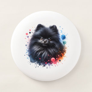 Black pomeranian watercolor illustration Wham-O frisbee