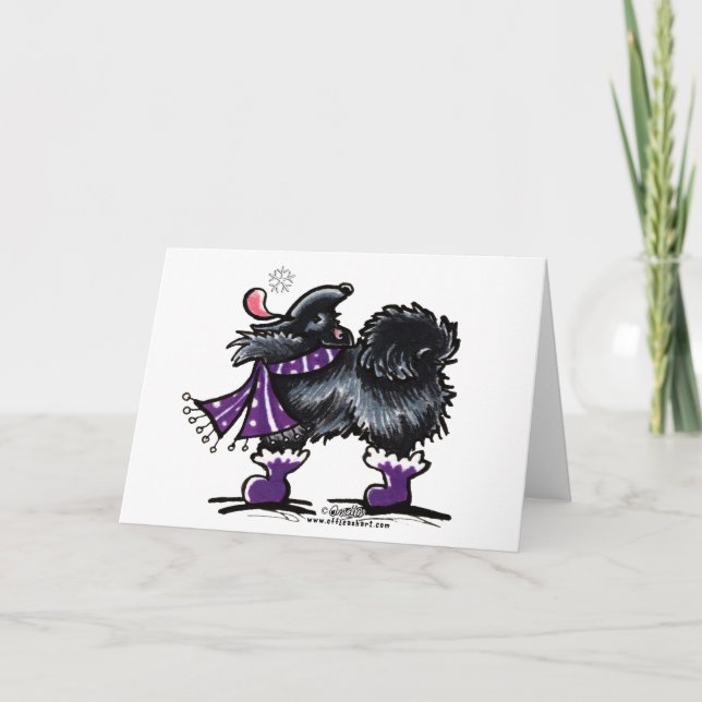 Black Pomeranian Winter Magic Holiday Card (Front)
