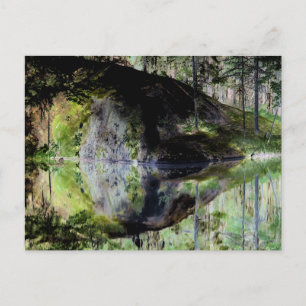 "Black Pond" Adirondack Lake and Rock Landscape Postcard