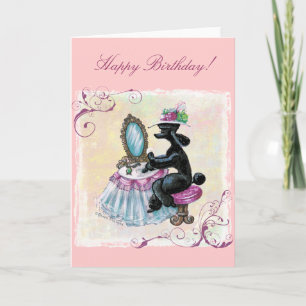 Black Poodle Boudoir Retro Art Birthday Card