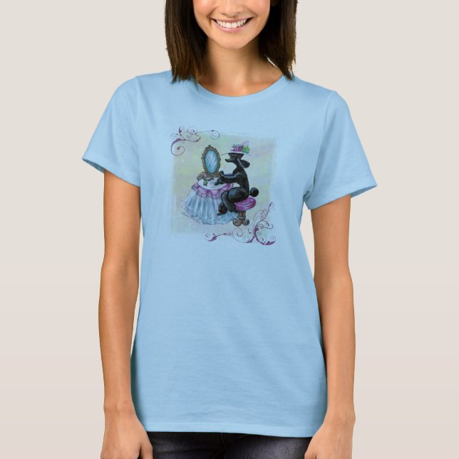Black Poodle Boudoir Retro Art T-Shirt (Front)