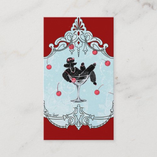 Black Poodle &amp; Cherries Retro Business Cards