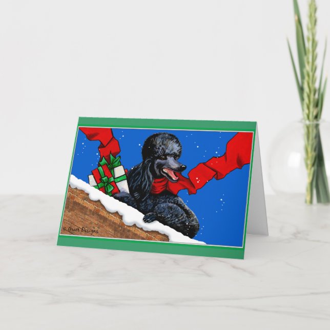 Black Poodle Christmas Art Holiday Card (Front)
