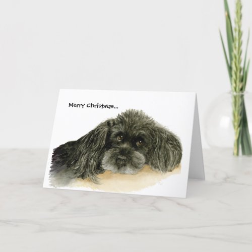 Black Poodle Christmas Greeting Card
