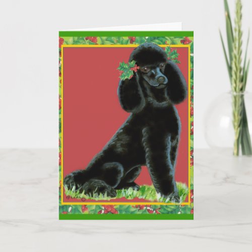 Black Poodle Christmas  Holiday Cards with Holly