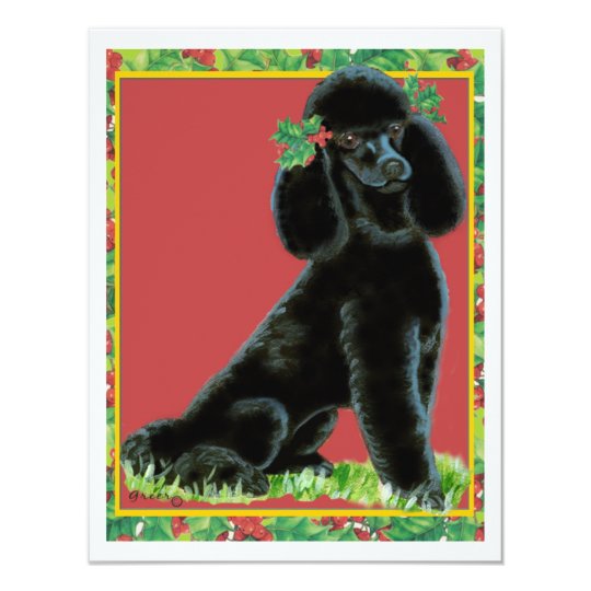 Black Poodle Christmas Holly Art Gifts & Cards