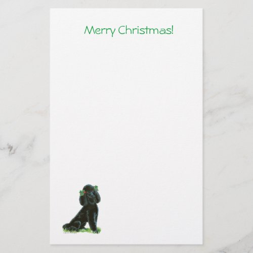 Black Poodle Christmas Holly Art Gifts  Cards