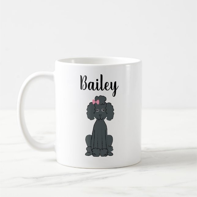 Black Poodle Cute Calligraphy Pet Personalized Coffee Mug (Left)