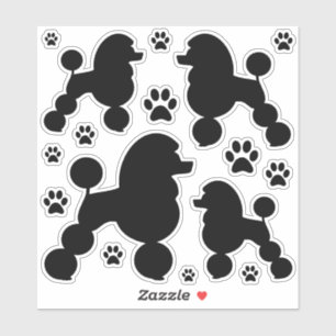 Black Poodle Dog and Paw Print silhouette Sticker