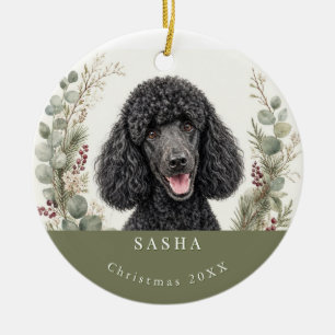 Black Poodle Dog Breed Watercolor Christmas Ceramic Ornament