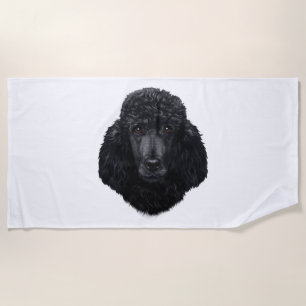 Black Poodle Dog Face Beach Towel