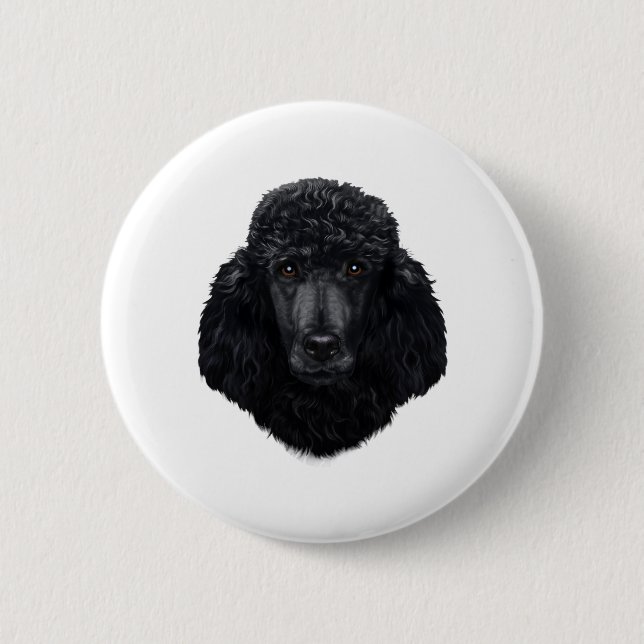 Black Poodle Dog Face Button (Front)