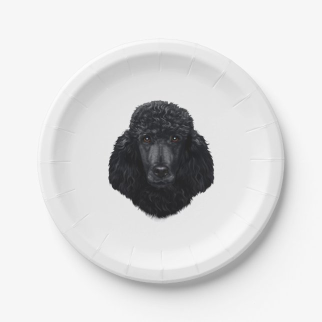 Black Poodle Dog Face Paper Plates (Front)