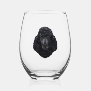 Black Poodle Dog Face Stemless Wine Glass
