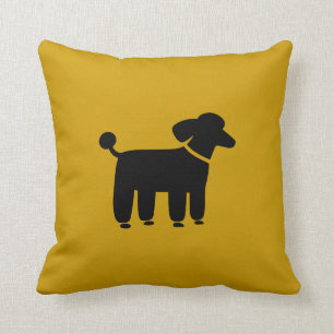 Black Poodle Dog Graphic on Yellow (Customizable) Throw Pillow