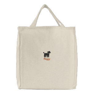 Black Poodle Dog Graphic with Custom Text Embroidered Tote Bag