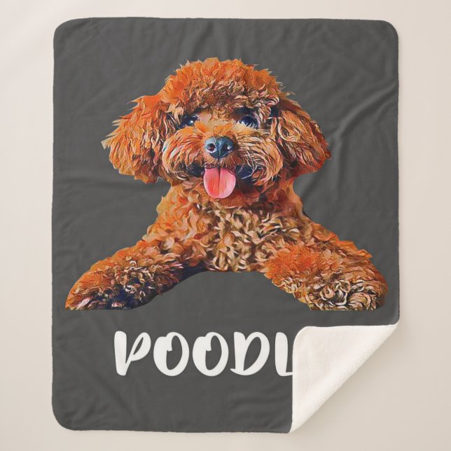 Black Poodle Dog Mom Dad Owner | Cute Dog Sherpa Blanket (Front)