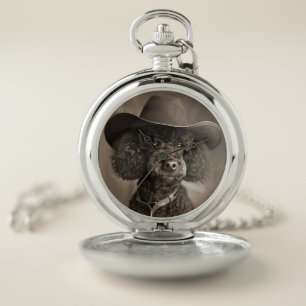 Black Poodle Dressed as a Cowboy Halloween Costume Pocket Watch